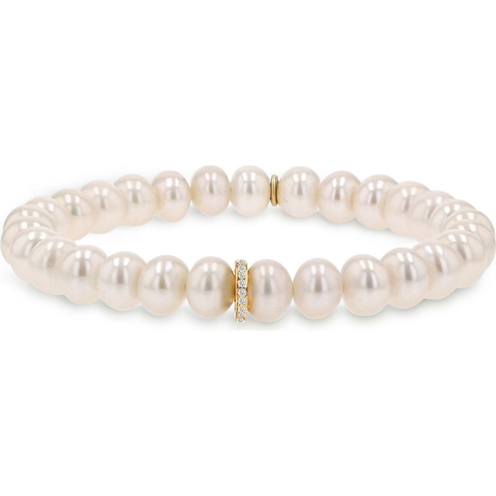 Sheryl Lowe 14k Pearl 8mm Bead Bracelet With Diamond Rondelle In Metallic