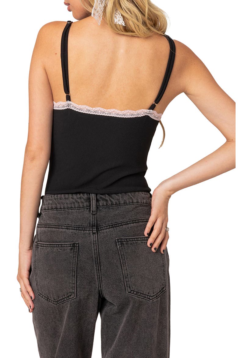 Gloria Lace Detail Rib Bodysuit, Alternate, color, BLACK