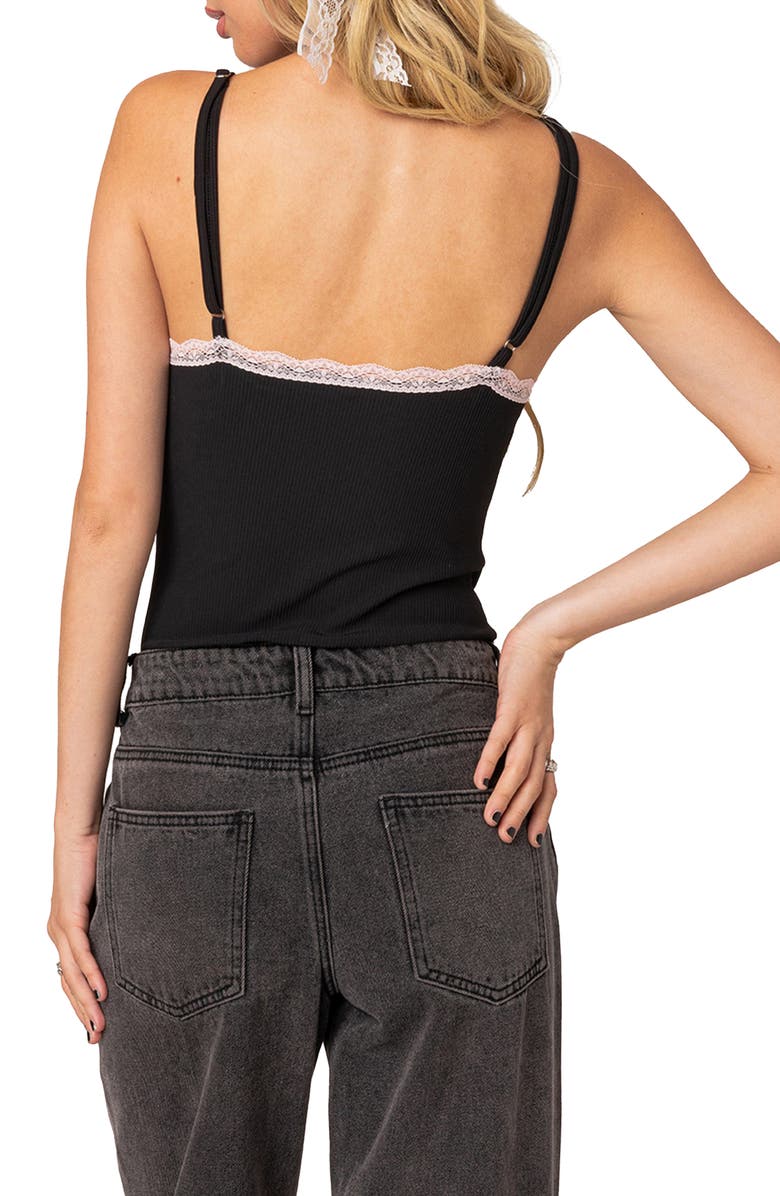 EDIKTED Gloria Lace Detail Rib Bodysuit, Alternate, color, Black