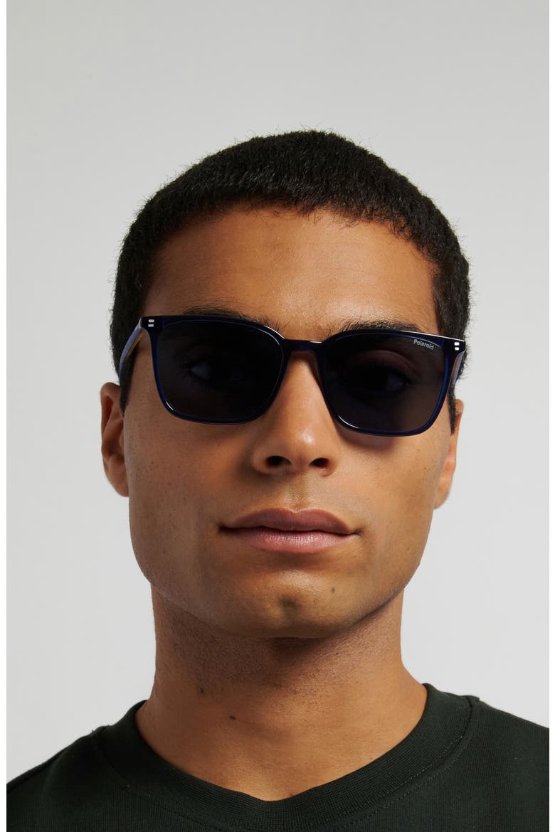55mm Polarized Rectangular Sunglasses, Alternate, color, BLUE/ BLUE