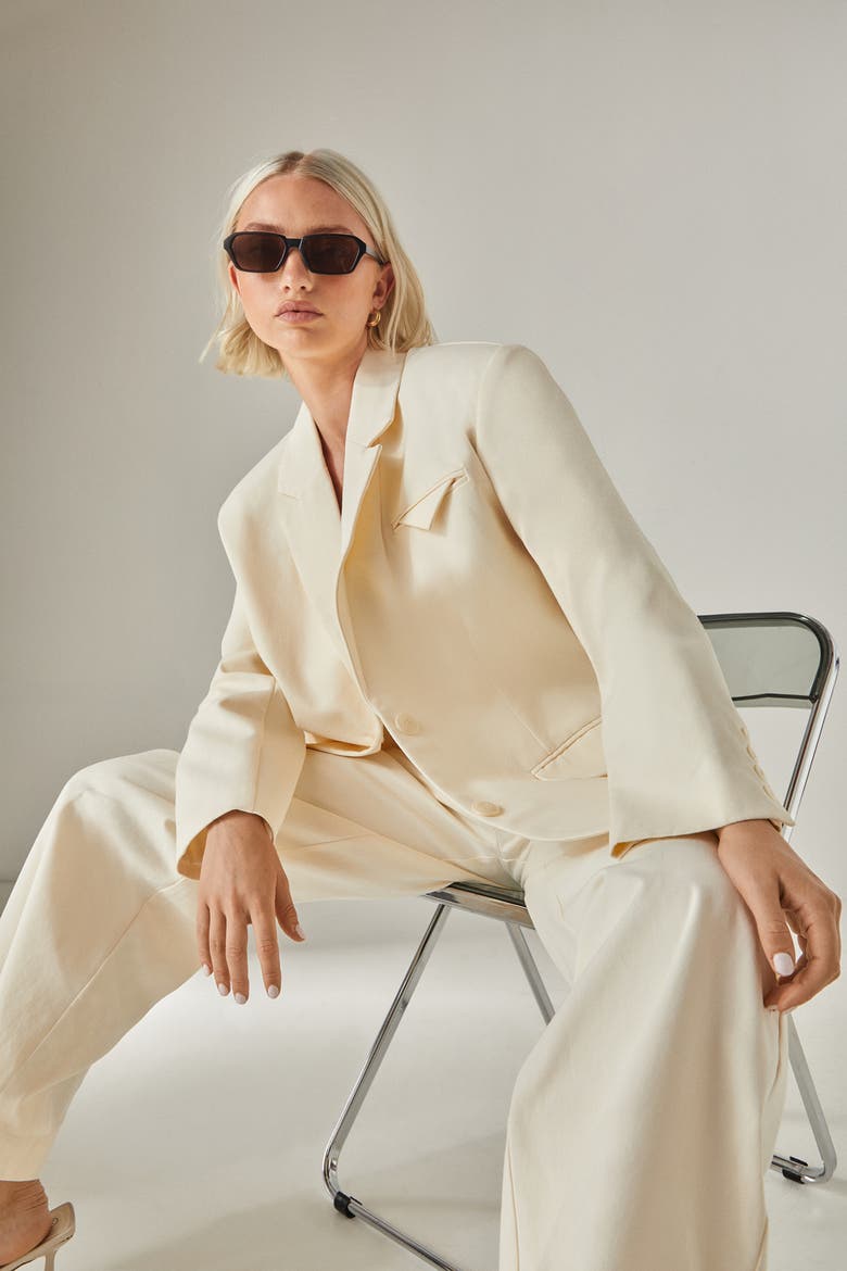 Twill Oversized Tailored Blazer, Main, color, Cream