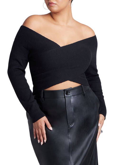 Wrap Front Cropped Sweater (Plus)
