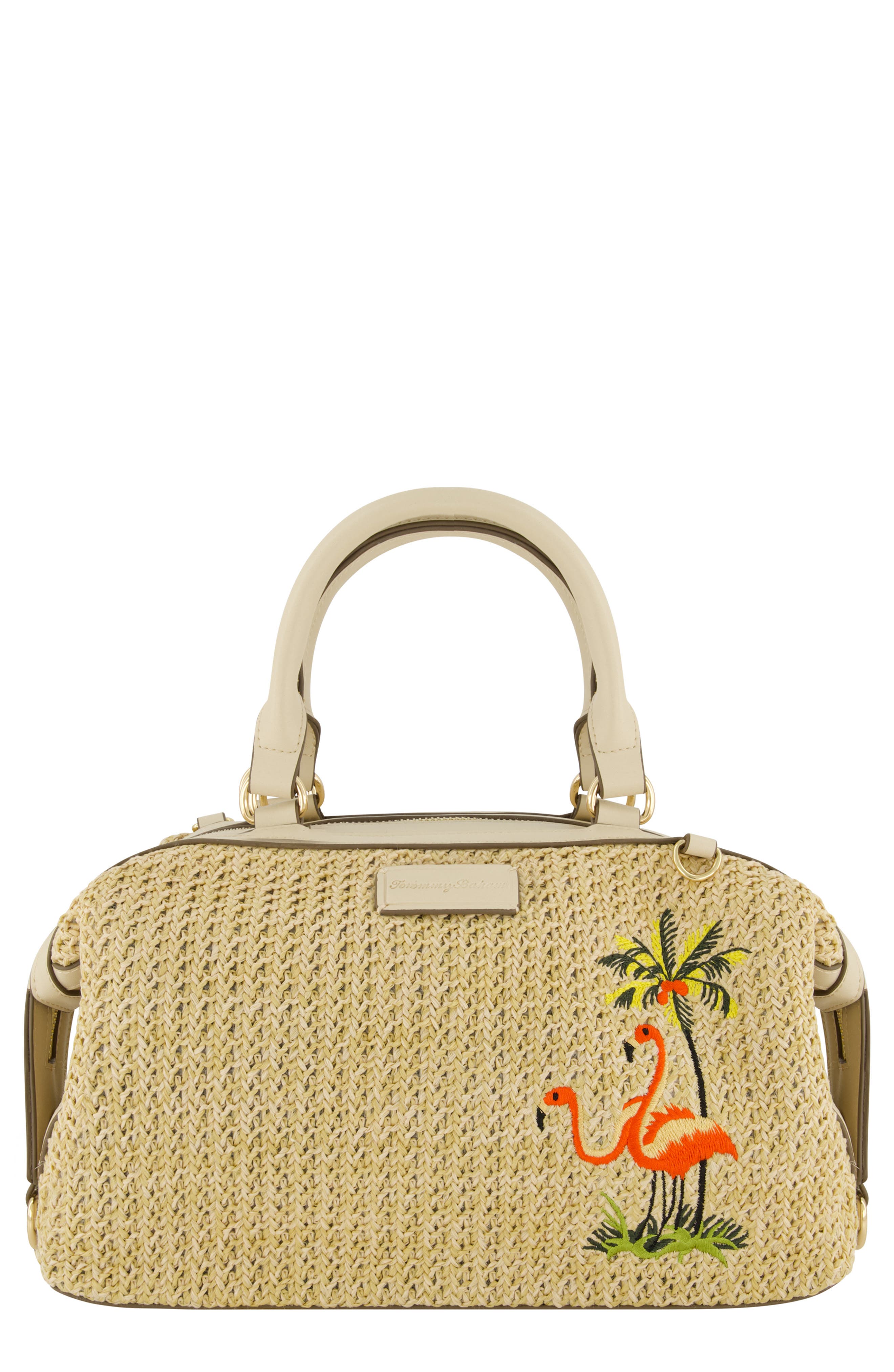 Tommy Bahama Flamingo Embroidered Woven Satchel