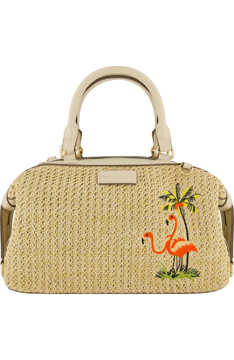 Tommy Bahama Flamingo Embroidered Woven Satchel, Main, color, Cream