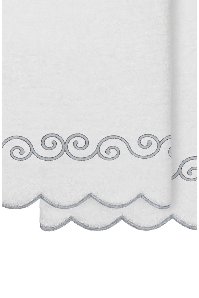 2-Piece Symmetra Embroidered Turkish Cotton Bath Towel Set, Alternate, color, WHITE/ GRAY