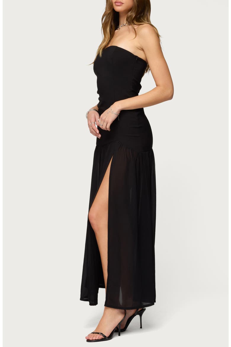 Marisa Strapless Drop Waist Mixed Media Maxi Dress, Alternate, color, BLACK
