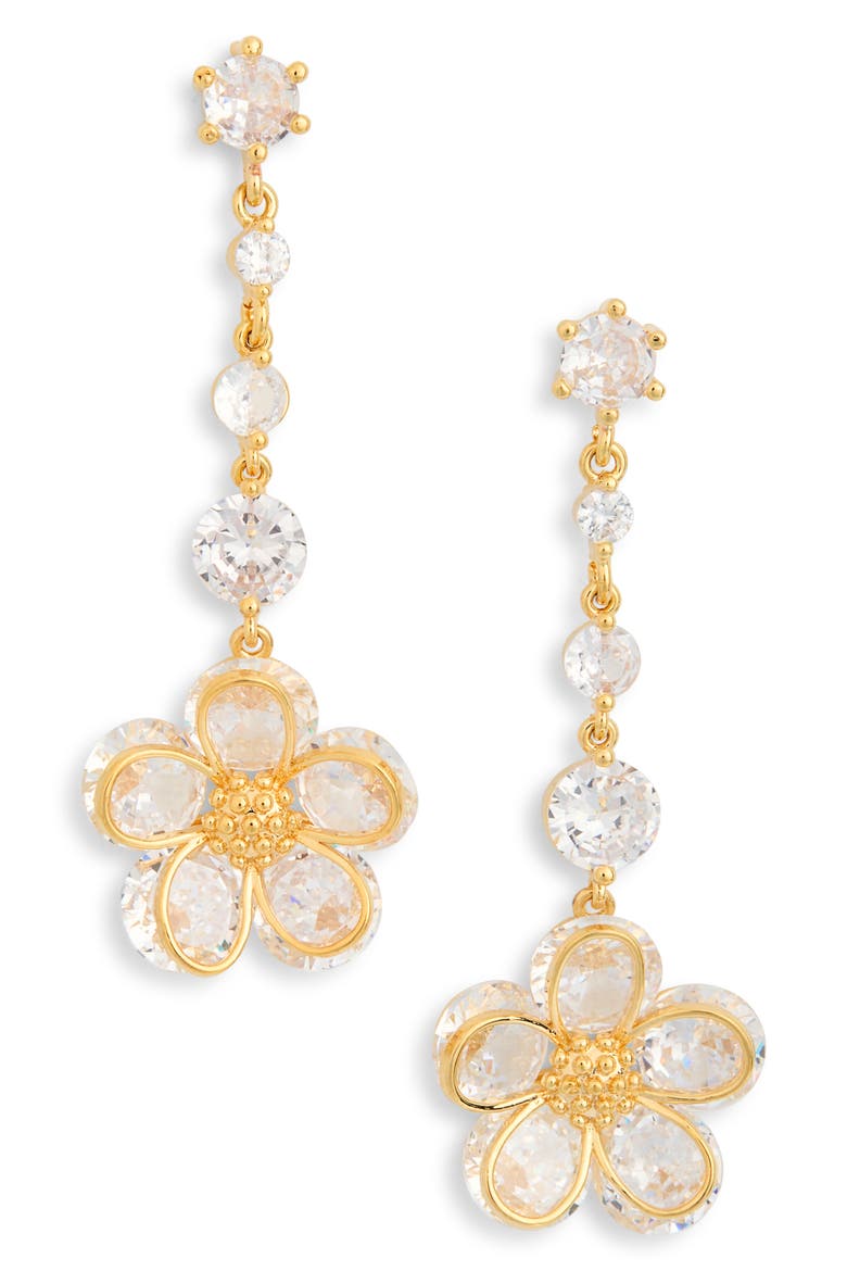 Lara Cubic Zirconia Flower Linear Drop Earrings, Main, color, GOLD