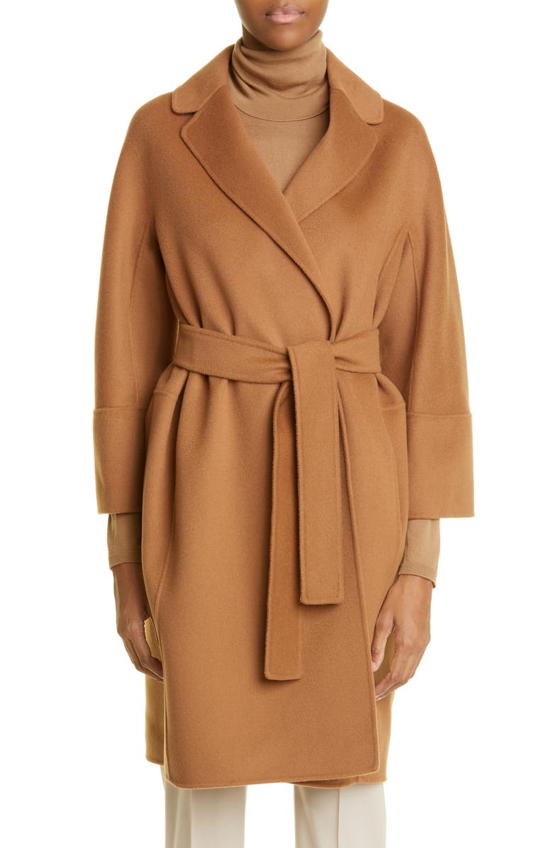 Max Mara Arona Belted Double Face Virgin Wool Wrap Coat, Main, color,
