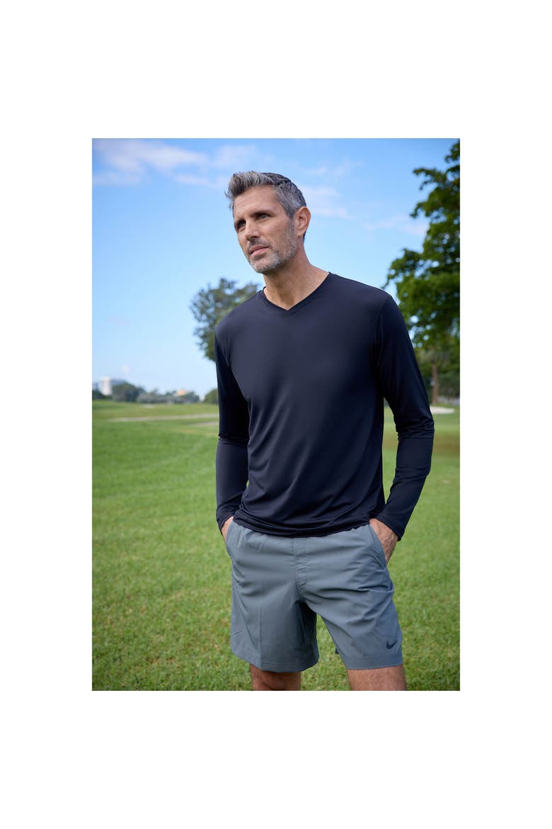 Men's Performance V-Neck Long Sleeve Shirt with Sun and UV Protection, Alternate, color, Black