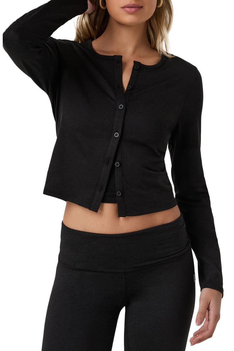 Halo Crop Cardigan, Main, color, BLACK HEATHER