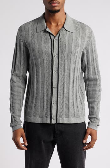 Native Youth Hemmings Jacquard Stripe Button-up Knit Top In Grey