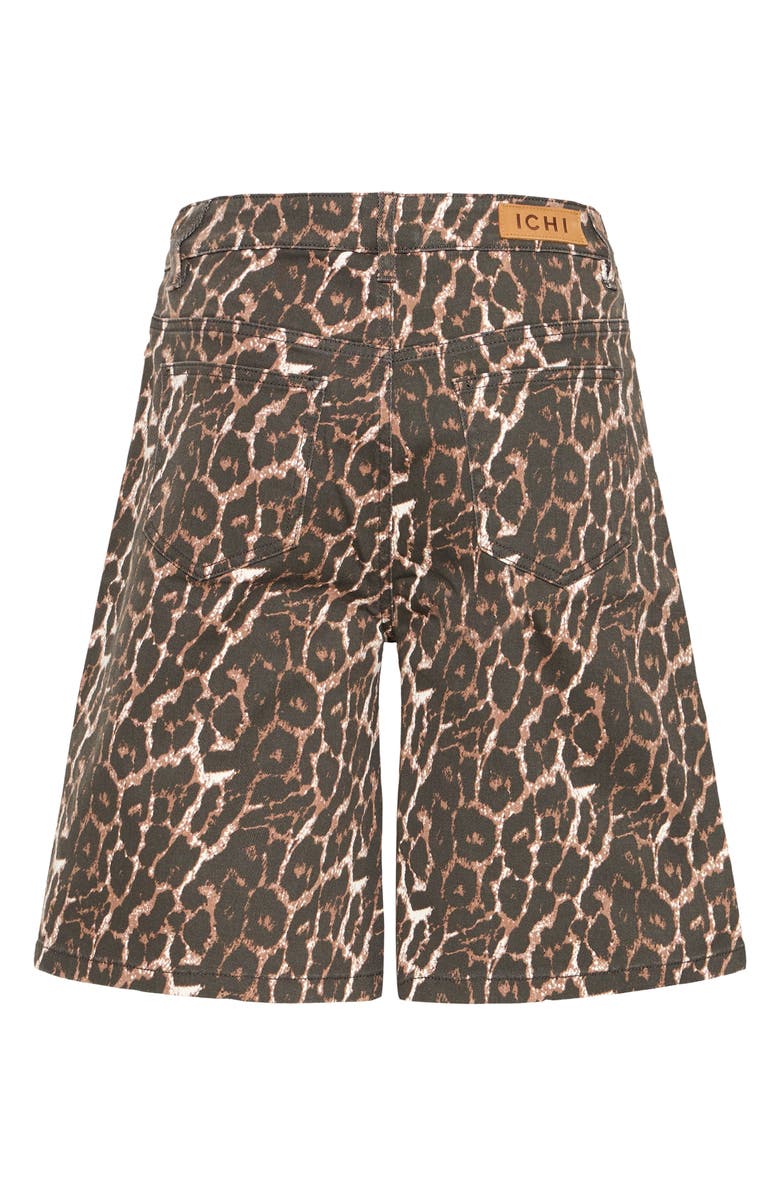 ICHI Leopard Print Denim Bermuda Shorts, Alternate, color, Leopard