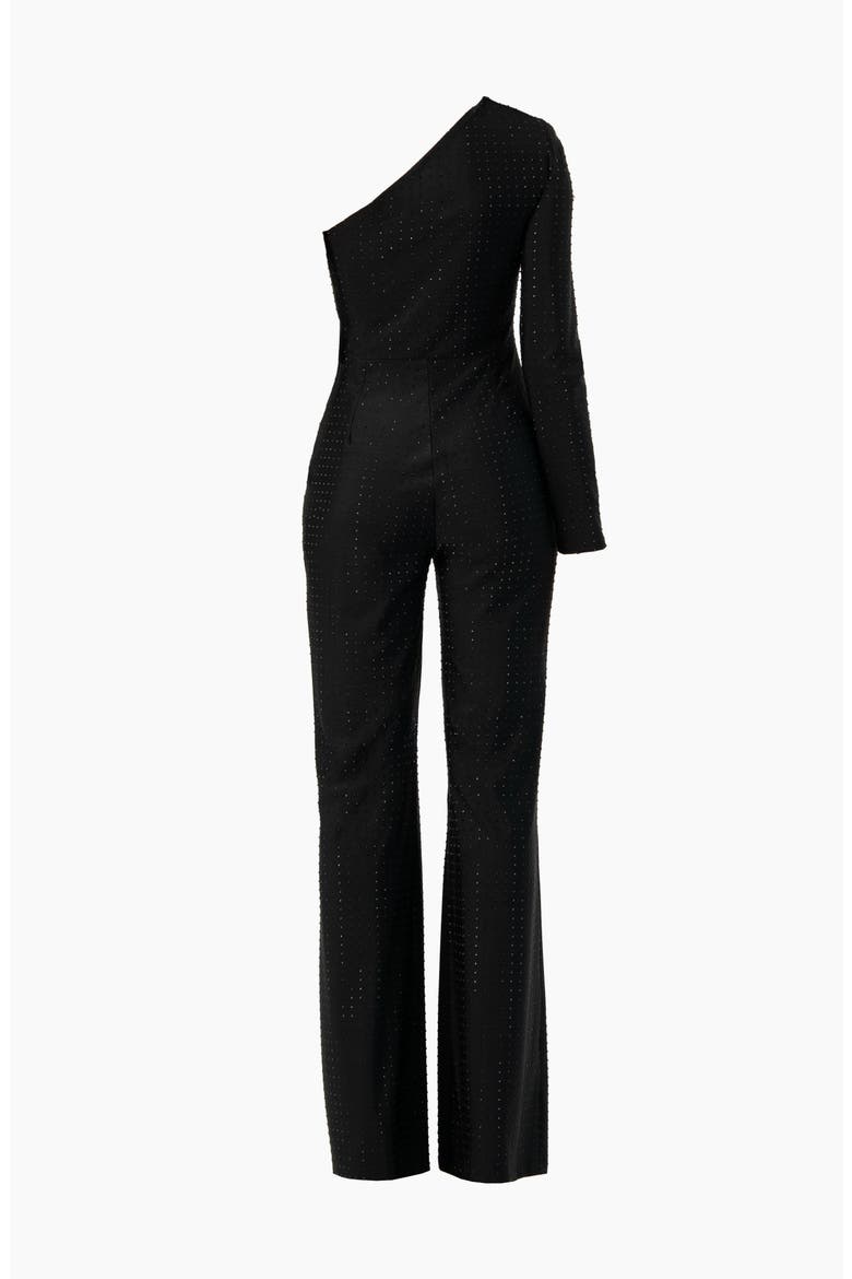 Wide-Leg Textured Jumpsuit with One Long Sleeve, Alternate, color, Black