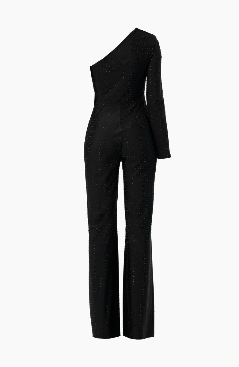 IVONNE Wide-Leg Textured Jumpsuit with One Long Sleeve, Alternate, color, Black
