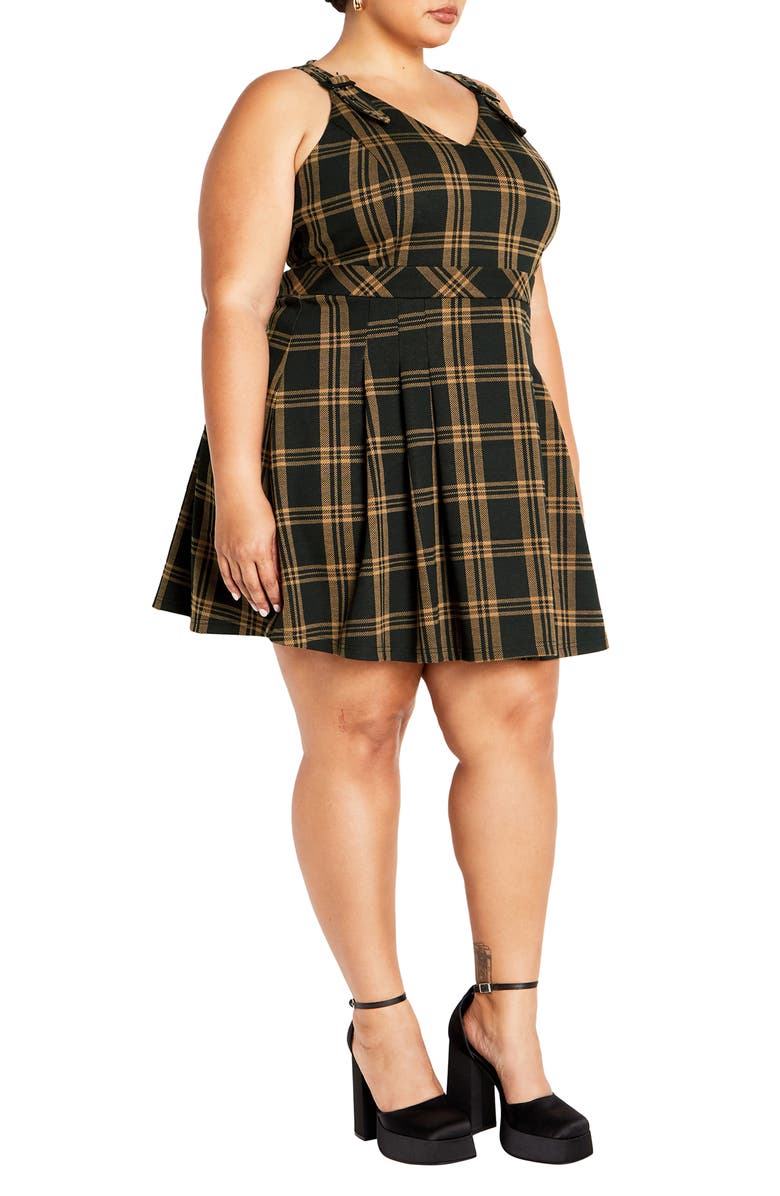 City Chic Miss Molly Sleeveless Plaid Minidress, Alternate, color, Caramel Check