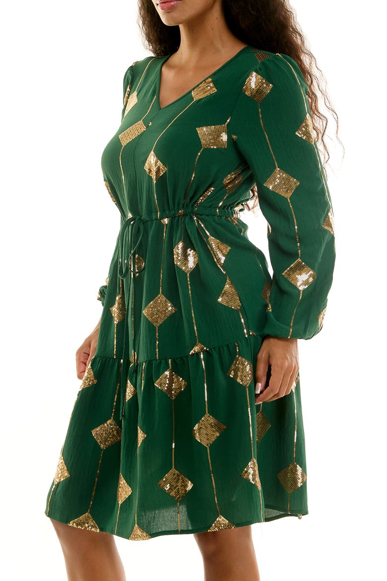 Balloon Sleeve Drawstring Dress, Alternate, color, JEWEL GREEN