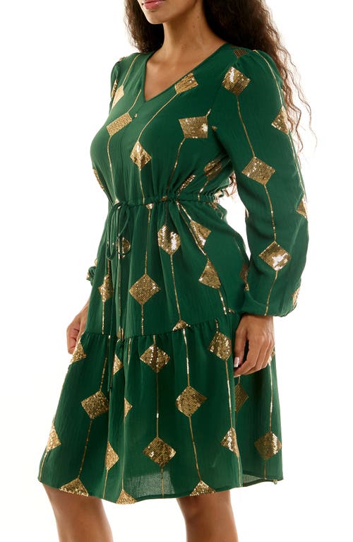 Nina Leonard Balloon Sleeve Drawstring Minidress In Green