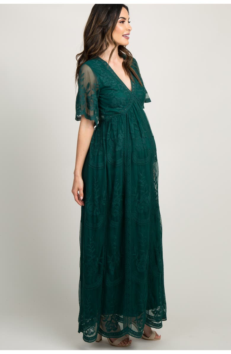 PinkBlush Lace Mesh Overlay Maxi Dress, Alternate, color, Forest Green
