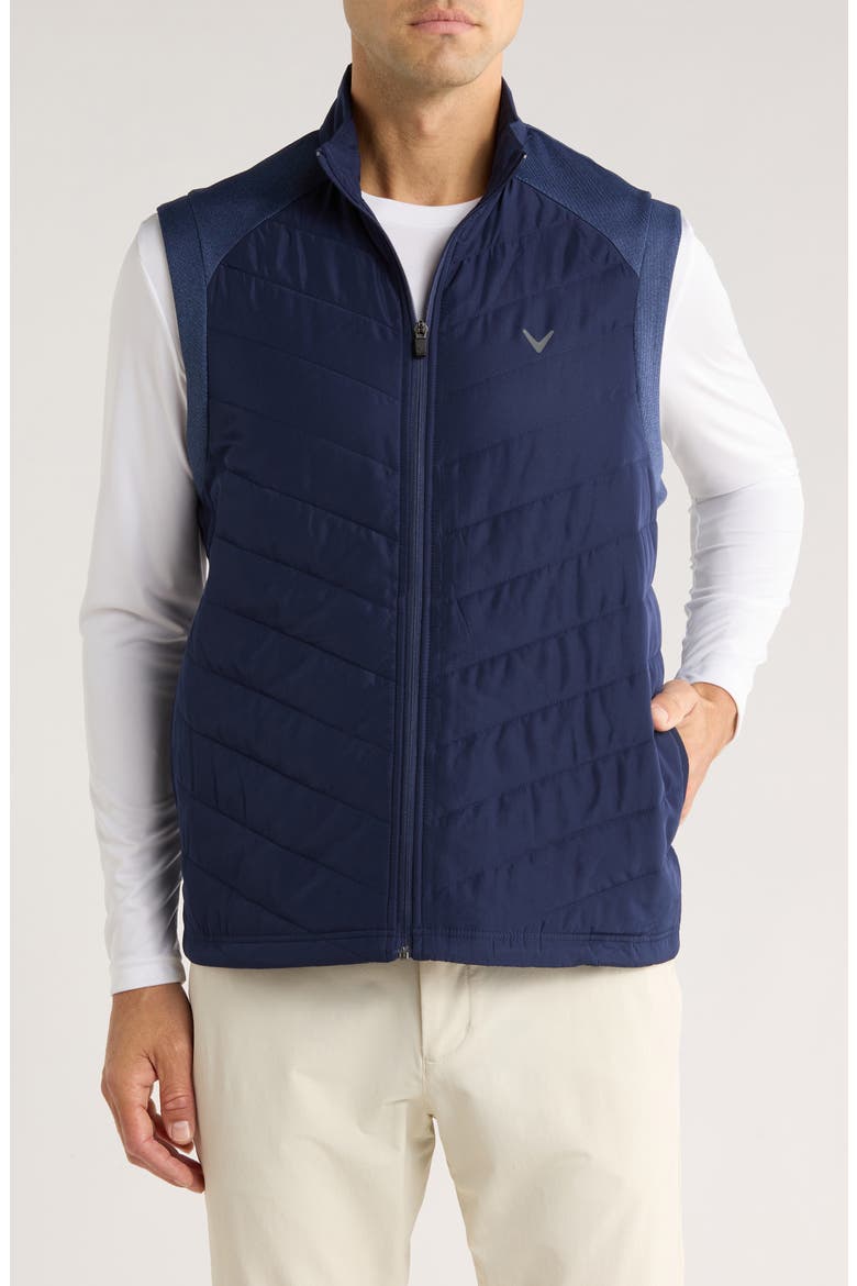Mixed Media Full Zip Puffer Vest, Main, color, PEACOAT