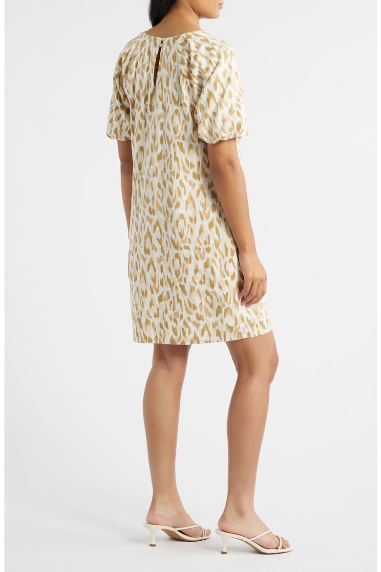 Cheetah Cove Puff Sleeve Linen Blend Shift Dress, Alternate, color, COCONUT