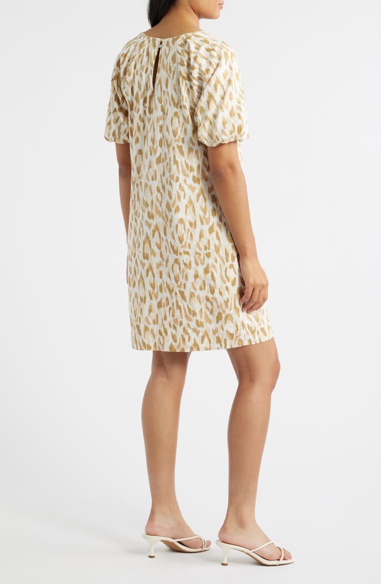 Tommy Bahama Cheetah Cove Puff Sleeve Linen Blend Shift Dress, Alternate, color, Coconut
