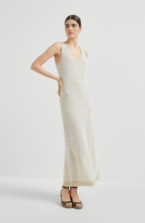 Brunello Cucinelli Stripe Scoop-neck Midi Dress In White