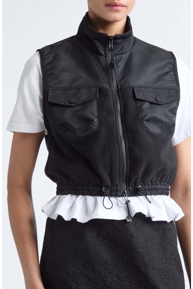 Caspen Mixed Media Crop Fleece Vest, Alternate, color, BLACK