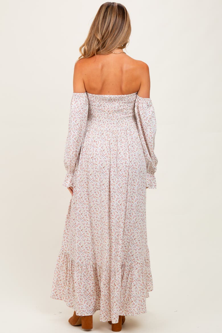 Floral Smocked Off Shoulder Maxi Dress, Alternate, color, Cream
