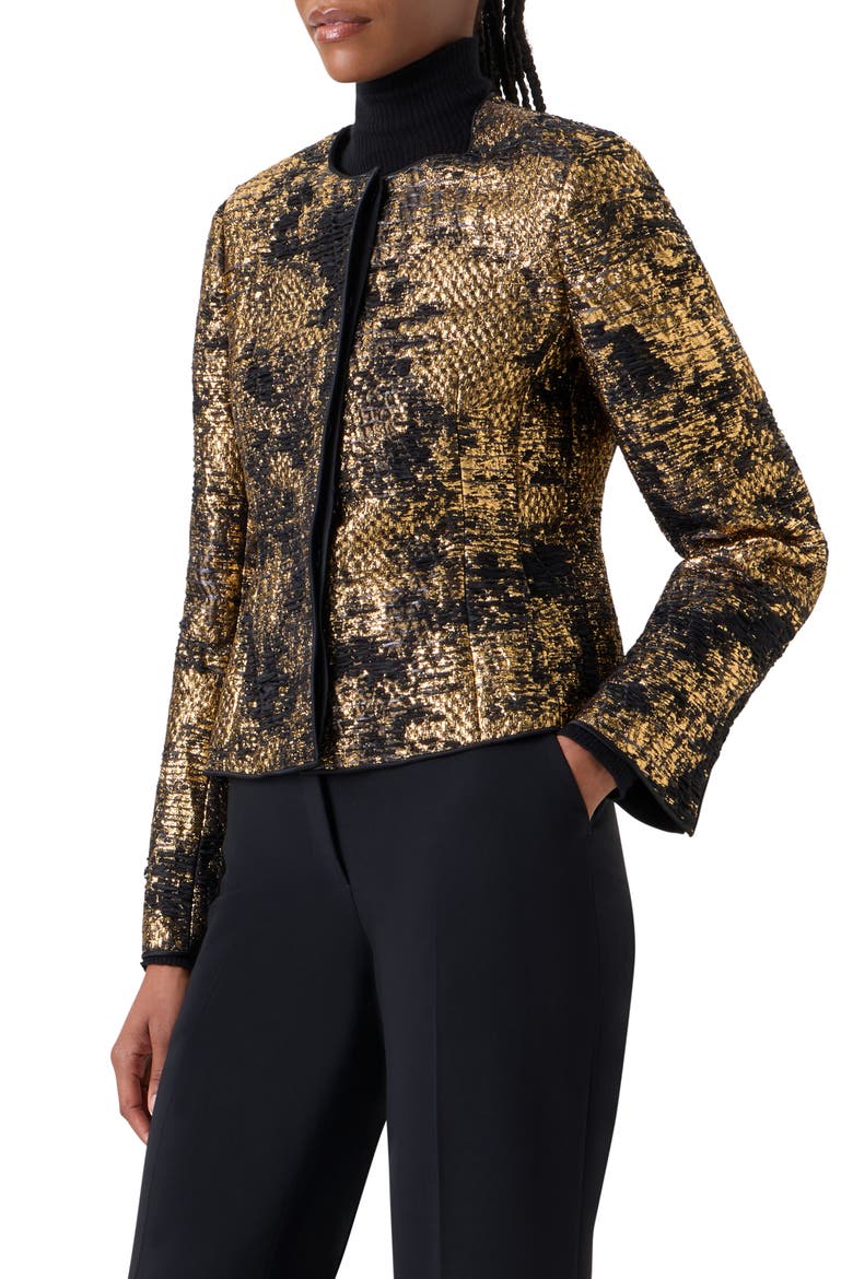 Fragmented Techno Lamé Jacquard Jacket, Alternate, color, GOLD-BLACK