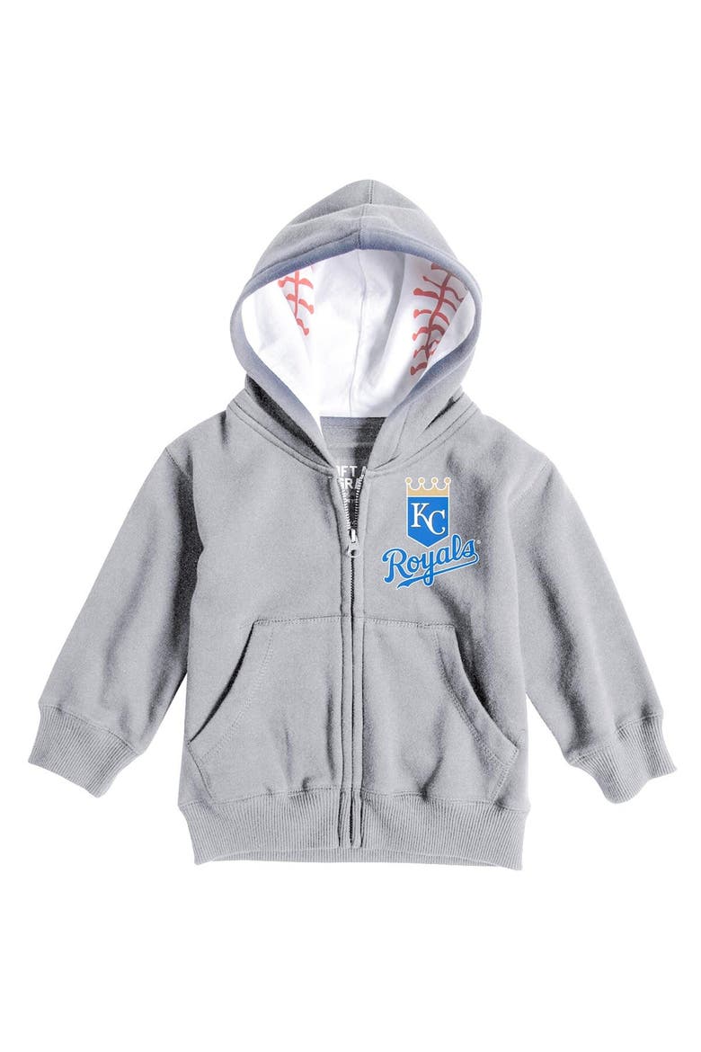 Infant Soft as a Grape Heathered Gray Kansas City Royals Baseball Print Full-Zip Hoodie, Main, color, Heather Gray
