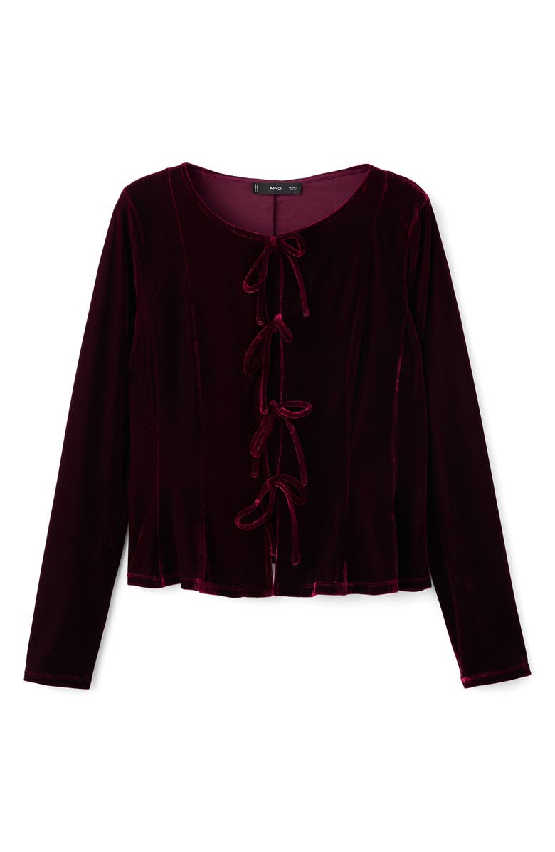 MANGO Bow Front Velvet Top, Alternate, color, 