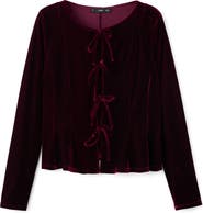 MANGO Bow Front Velvet Top