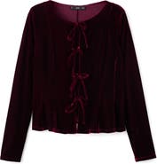 MANGO Bow Front Velvet Top