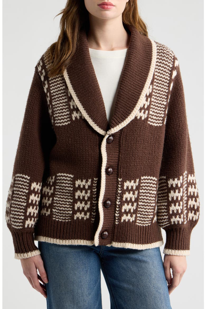The Chalet Cardigan Sweater, Alternate, color, WALNUT AND CREAM
