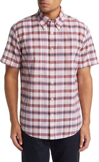 ー品販売  Madras Brothers Brooks Short Shirt Button-Down Plaid Sleeve トップス