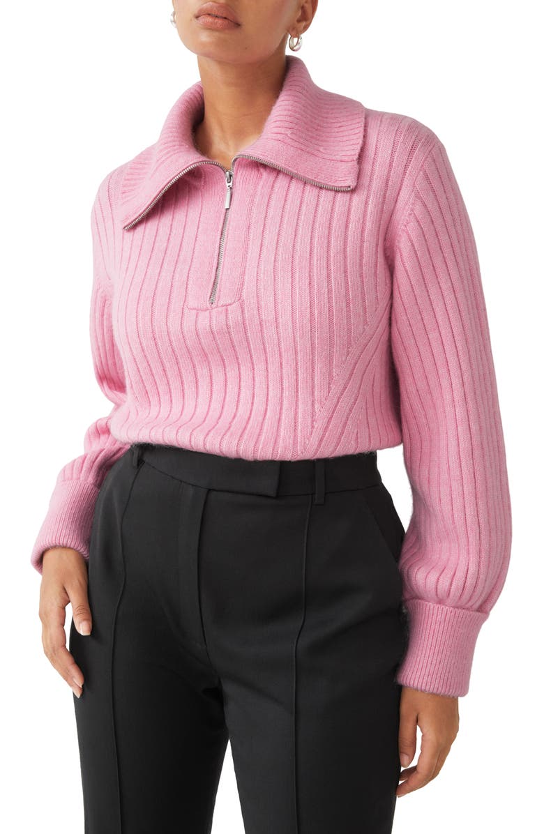 & Other Stories Ribbed Quarter Zip Wool Blend Sweater, Main, color,