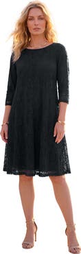 Roaman's Plus-Size 3/4 Sleeve Boatneck Lace Swing Dress