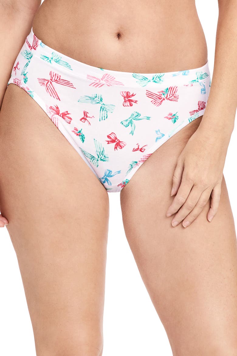 Women's Cotton Stretch Hi Cut, Main, color, White Bows