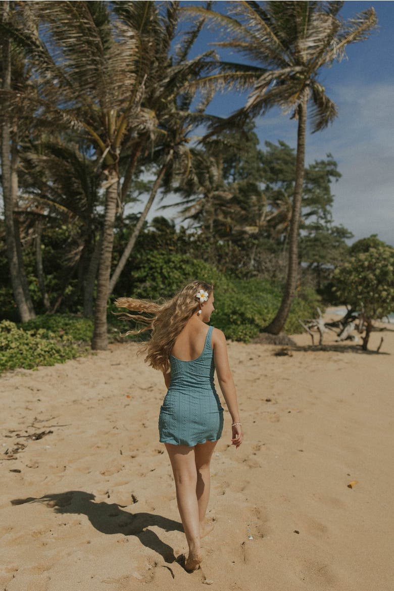 Topaz Scoop Neck Swim Dress, Alternate, color, Textured Teal Floral