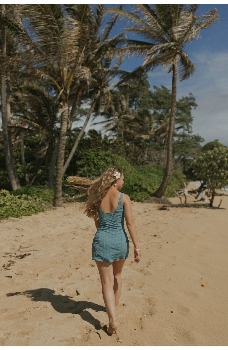 Geode Swimwear Topaz Scoop Neck Swim Dress, Alternate, color, Textured Teal Floral