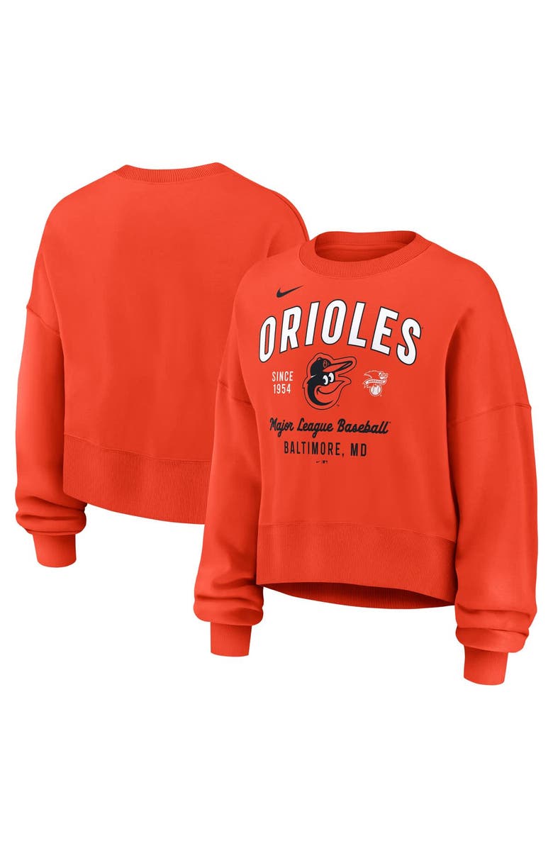 Nike Women's Nike Orange Baltimore Orioles Oversized High Hip Pullover Sweatshirt, Main, color, 