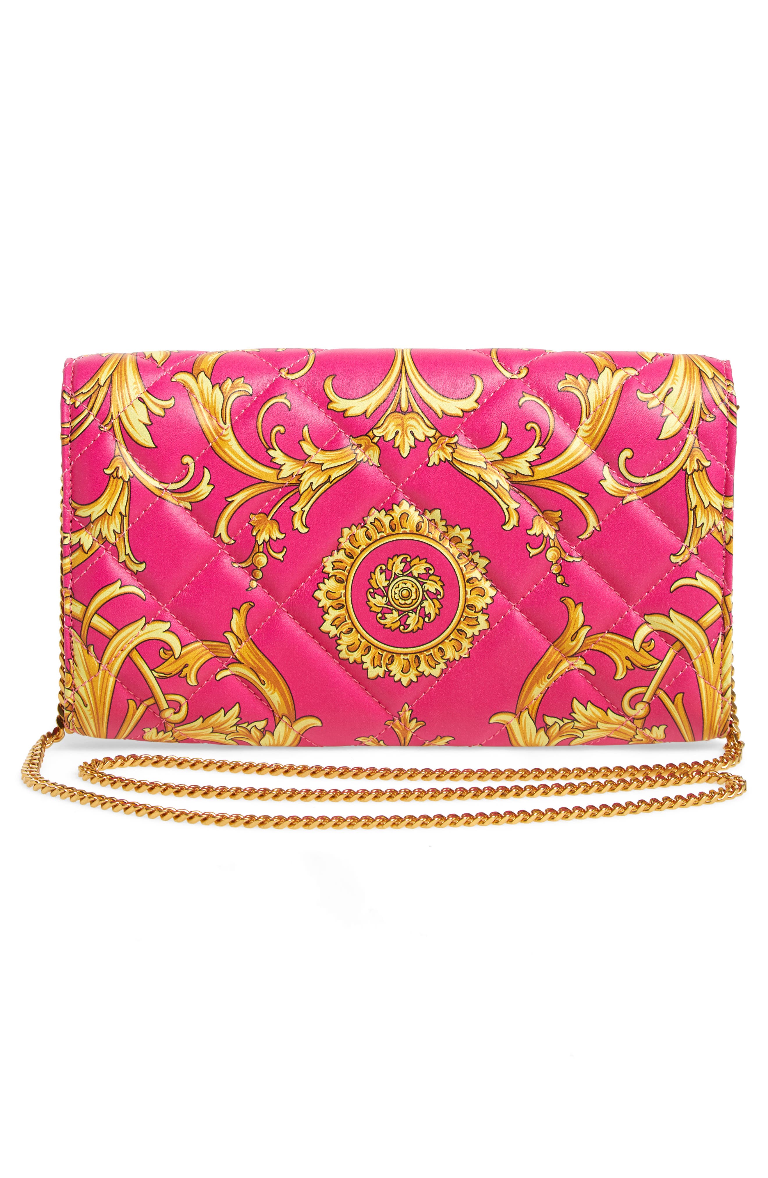Versace Icon Quilted Leather Wallet on a Chain, Alternate, color, 