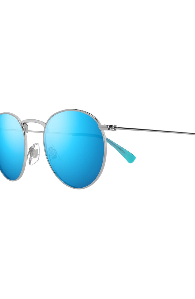 Maui Jim Pukaua 50mm Small Polarized Round Sunglasses, Alternate, color, Silver/ Blue Hawaii