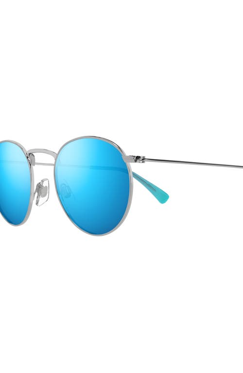 Maui Jim Pukaua 50mm Small Polarized Round Sunglasses In Silver/blue Hawaii