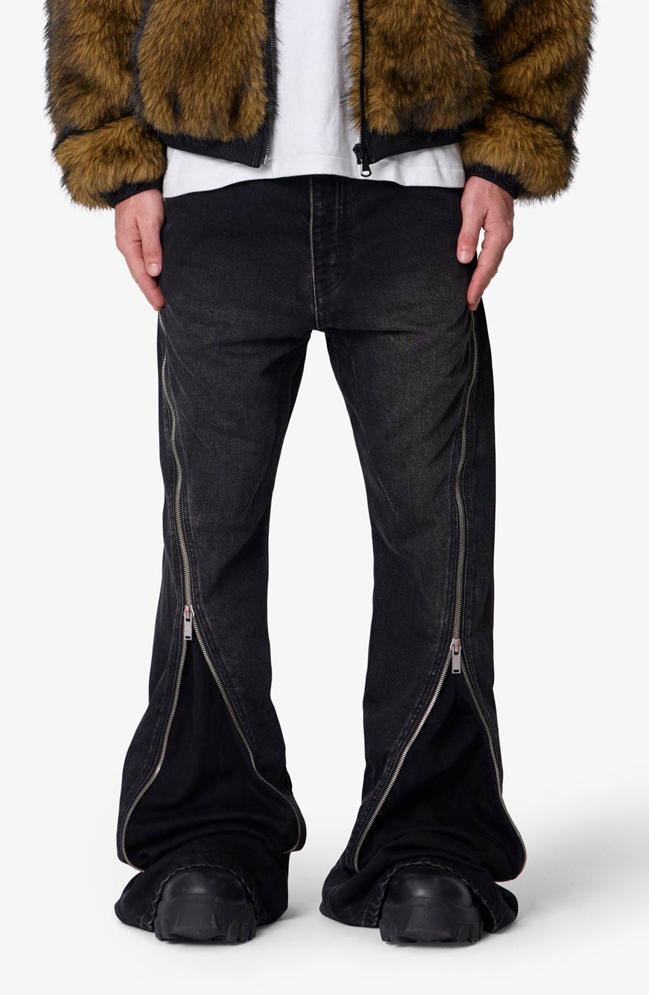 Zipper Extra Flare Leg Jeans