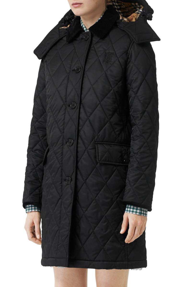 Burberry Dereham Monogram Logo Quilted Coat, Main, color, 