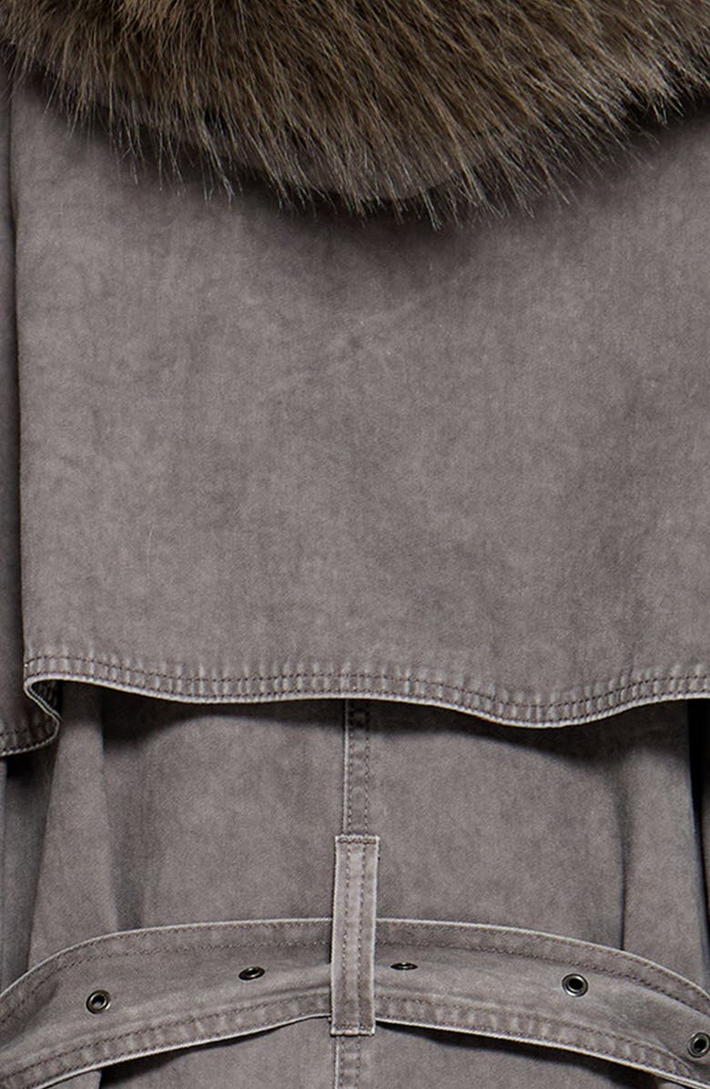 JADED LONDON Hooded Faux Fur Trim Trench Coat, Alternate, color, Grey