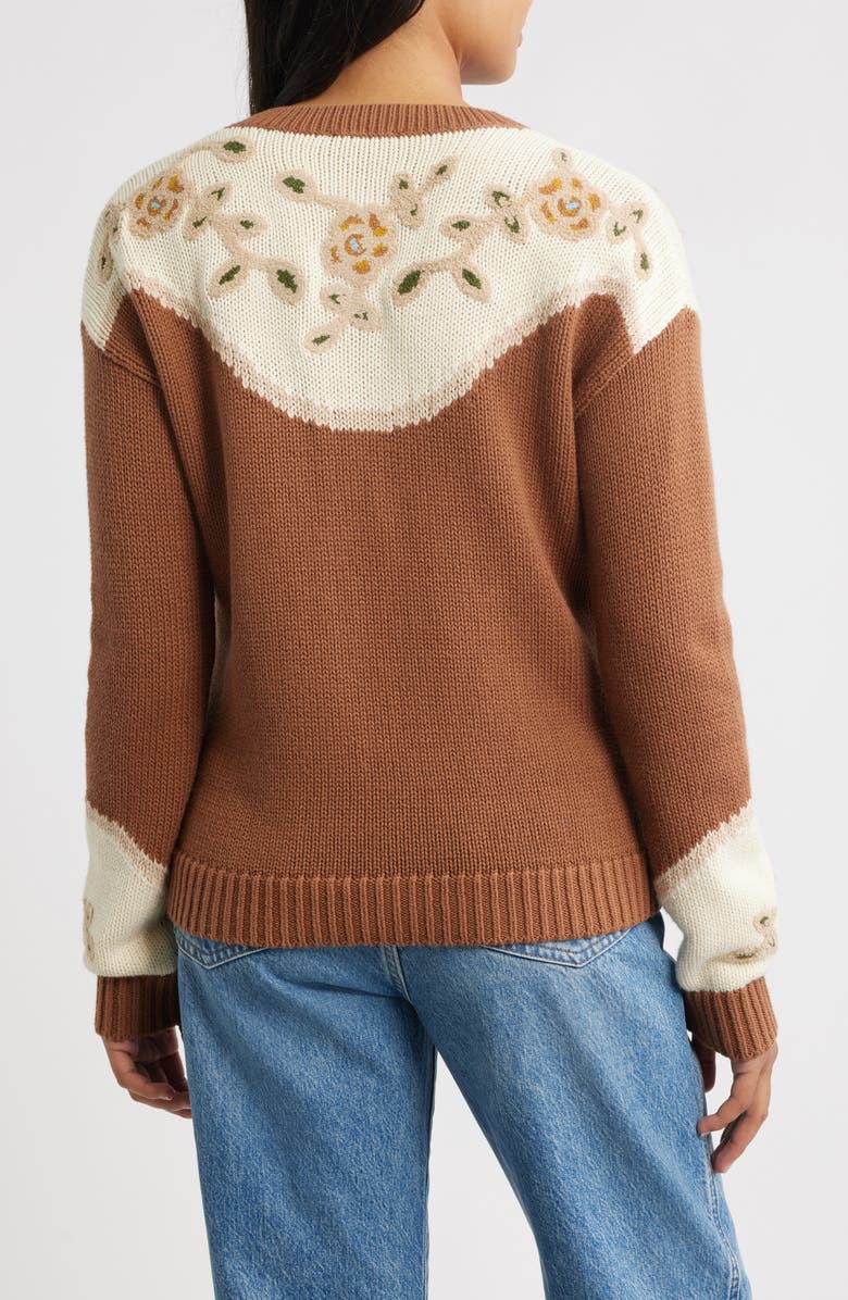 Pendleton Floral Accent Cotton & Merino Wool Henley Sweater, Alternate, color, Spice Brown