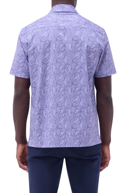 Bugatchi Milo Ooohcotton® Leaf Print Short Sleeve Button-up Shirt In Lilac