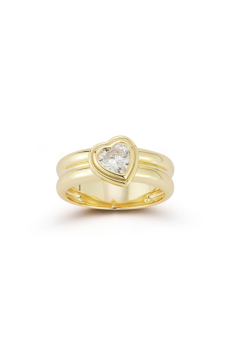 Bezel Cubic Zirconia Heart Ring, Main, color, GOLD